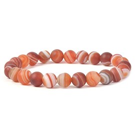 Matte Red Banded Agate Gemstone 8mm Round Beads Stretch Bracelet 7 Inch Unisex