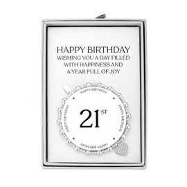 Philip Jones 21st Birthday Heart Charm Stretch Bracelet with Quote Gift Box