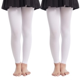 Frola Girls' Opaque Footless Tights Ultra Soft Solid Colored Dance Tights Age 4-13(2-4,2Pairs White)