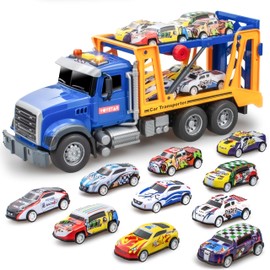 i diy Toy Truck Transport Cars Carrier with 10 pcs Racing Car for Kids Toddlers,Birthday Gifts for Boy Toddler Child 3 4 5 6 7 Years Old