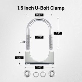 EVIL ENERGY 1.5" Heavy Duty U Bolt Exhaust Clamp, 1 1/2 Inch Stainless Steel U Muffler Clamps, Saddle Style, 2PCS