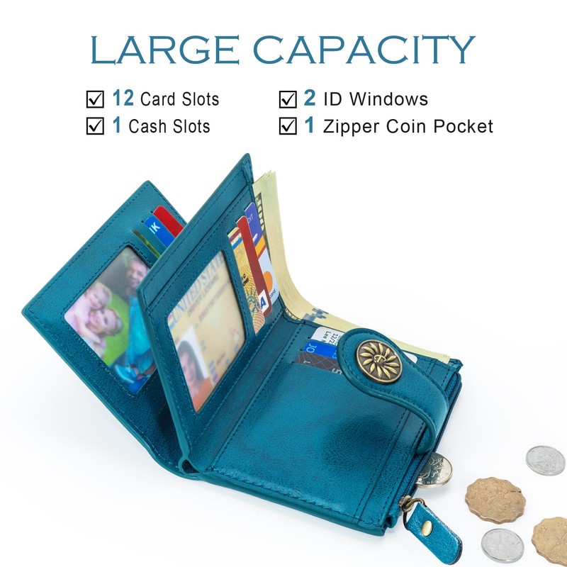 Tipmile Small Wallets Woman Leather Bifold RFID Blocking Card Holder