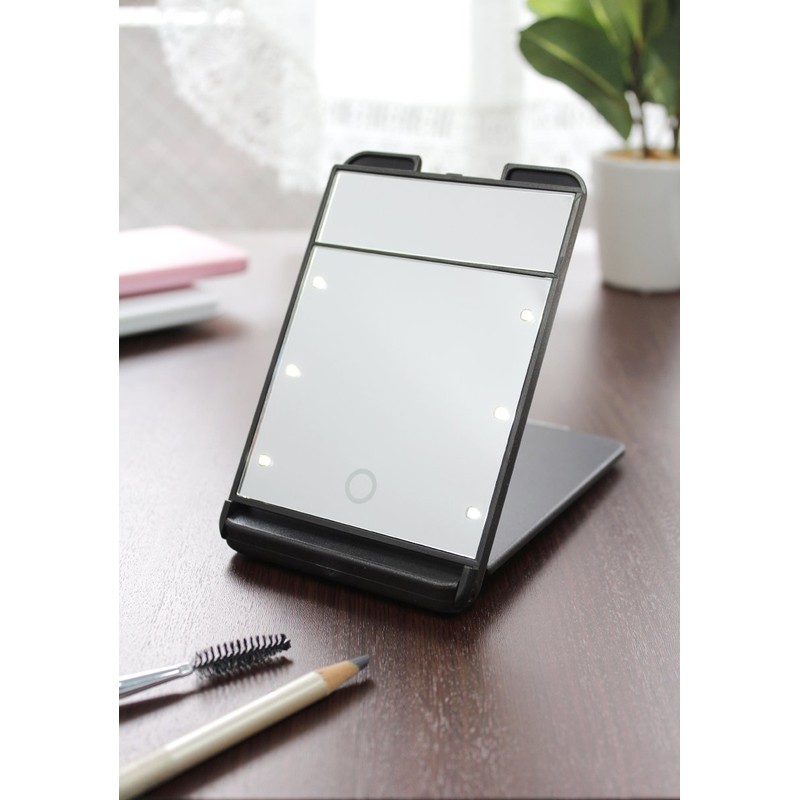 3倍拡大鏡付 LED コンパクト ブライトニングミラー タッチミニ YLD-1600 ブラック