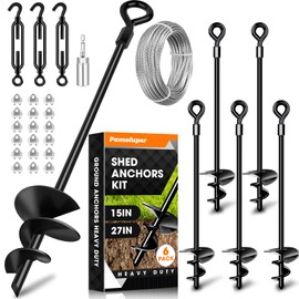 15in 6 Pack Ground Anchors with 1/8" Galvanized Cable Shed Anchor Kit, Trampoline Stakes Anchors High Wind – Ideal for Canopies, Sheds, Car Ports, Swing Sets Gazebo Greenhouse (15 in of 6 Pcs)