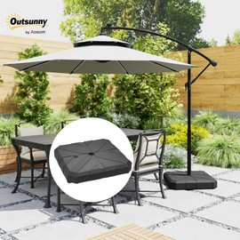 Outsunny Square Patio Umbrella Base, Cantilever Offset Umbrella Base Heavy Duty Outdoor Umbrella Stand Base, Filled Up to 143lbs with Sand or 130lbs with Water for Garden, Poolside, Brown