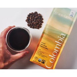 Grace Farms, Organic Whole Bean Coffee, Single Origin Colombia Light Roast, 12oz Bag, 1 Count | Notes of Caramel & Citrus | Gives Back 100% of Profits