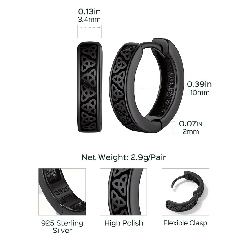 ChicSilver Black Hoop Earrings for Men Celtic Knot Irish Black