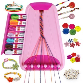 Friendship Bracelet Making kit, Arts and Crafts for Kids 8-12, Kids Jewelry Making Kit with 28 Pre-Cut Threads,Birthday Gifts for Girl Ages 6 7 8 9 10 11 12 Year Old Kids Travel Activity Set (Pink)