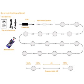 Lvyinyin RGBWW Under Cabinet LED Lighting Kit, Linkable Puck Light, RGB & Warm White, Wireless Remote Control Dimmer, 120V to 12V Direct Hard Wire Wall Plug, 14 Lights
