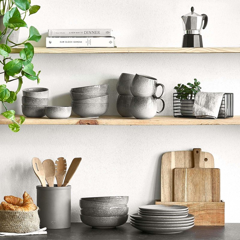 Springlane Misty Cliff Set of 2 Stoneware Small Bowls, Grey