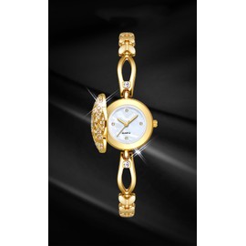 ADSBIAOYE Elegant Women's Watch Flower-shaped diamond flip Fashion luxury bracelet ​Dress Women Watch 30 M Waterproof Quartz Female Wristwatc (Gold), Z1810