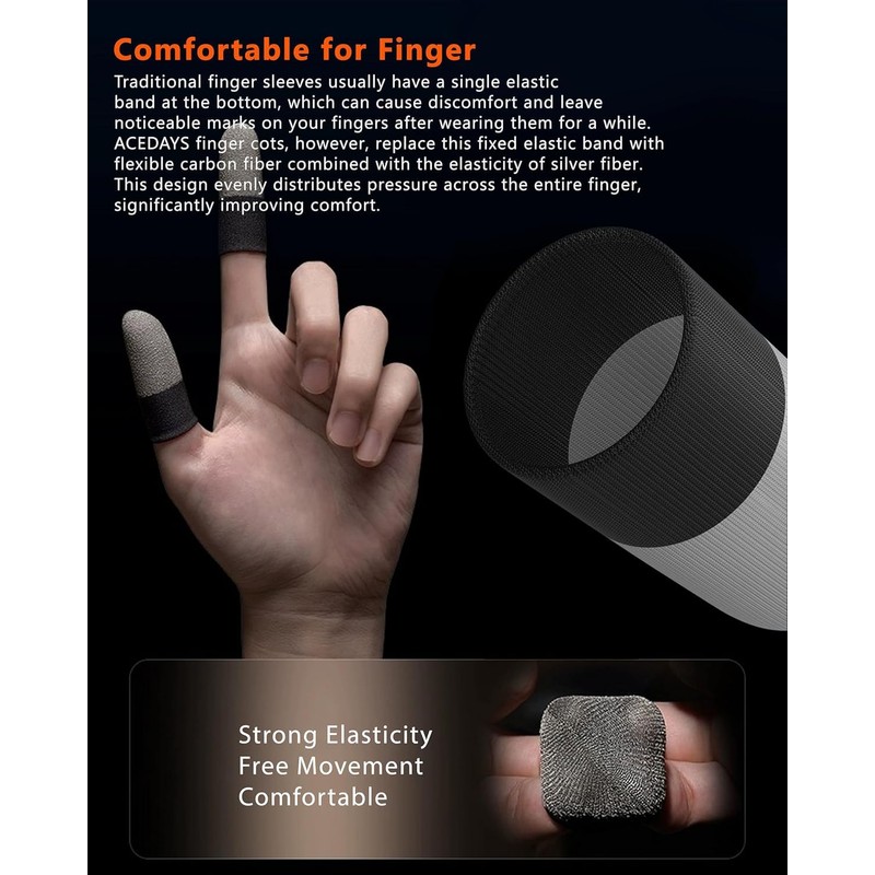 JOWILIN Gaming Finger Sleeves, 4 Pcs Silver Fibers Gaming Gloves