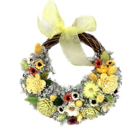 Lulu's Lulu's-1397 Crescent Moon Flower Wreath, Yellow Green, Preserved Flowers, Dried Flowers, Natural Wreath, Size (W x H x D): Approx. 8.7 x 7.9 x 2.8 inches (22 x 20 x 7 cm), Yellow Green