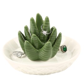 HOME SMILE Ceramic Aloe Ring Holder,Cactus Ring Dish for Jewelry,Birthday Gifts for Women