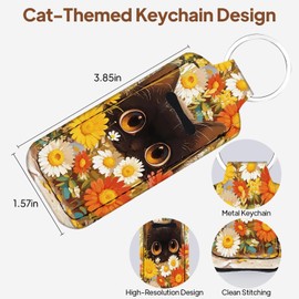 3PCS Lip Gloss Keychain, Black Cat Lip Balm Keychain Chapstick Holder, Multifunctional Portable Black Cat Lipstick Gloss Sleeve, Diving Fabric Key Ring Holder For Women Men