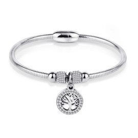 CLEPSIDRA® Pulseras mujer de acero inoxidable. Brazalete ajustable uso diario. Regalos para mujer, pulseras para mamá, novia o amiga. Joyeria y Accesorios para mujer a la moda. Jewelry Gift (ESTANDAR, ÁRBOL DE LA VIDA-MAGNÉTICA, PLATEADO)