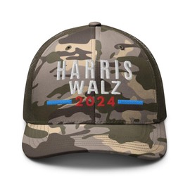 RIVEMUG CL Harris Walz 2024 Embroidered Camouflage Curved Bill Trucker Hat Mid Crown Adjustable Kamala Harris Camo Cap