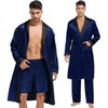 SWOMOG Men's 3 Pcs Robe Silk Satin Kimono Bathrobe with