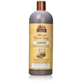 OKAY African Black Soap Liquid with Jasmine For Cleansing&Treating Skin Conditions Helps Achieve Beautiful,Healthier Looking Skin Sulfate,Silicone,Paraben Free For All Skin Types Made in USA 33oz