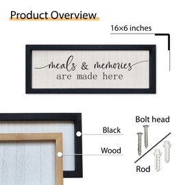 SRSZHIYUE Meals and Memories Are Made Here Wall Decor 16"x6" for Rustic Kitchen Dining Room Sign Farmhouse Home Wooden Framed Hanging Art (Black)
