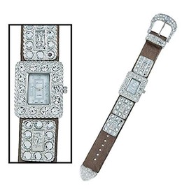 GENEVA PLATINUM 12744112 Western Crystal Cowgirl Watch -BROWN