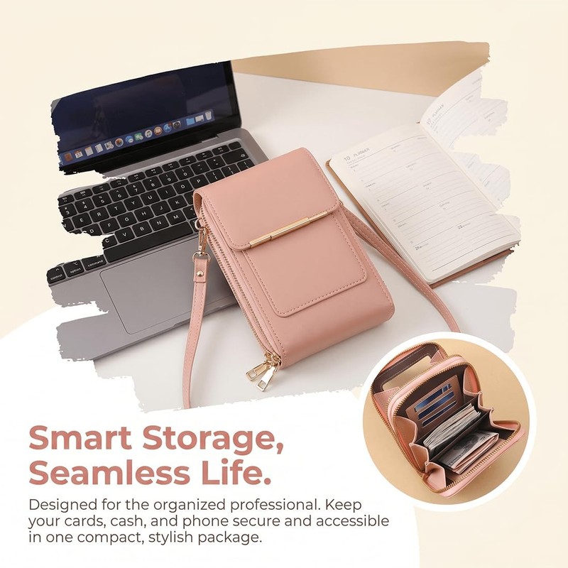Anti Theft Leather Bag, Touchscreen Phone Crossbody Bag for Women,