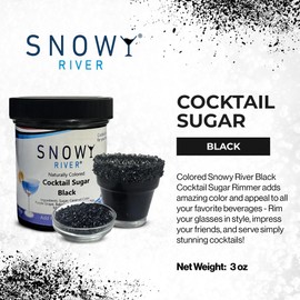 Snowy River Black, Cocktail & Margarita Sugar Rimmer - Vibrant Naturally Colored Sugar for Cocktail Rimming, Baking & Decorating, Medium Crystal - 3oz