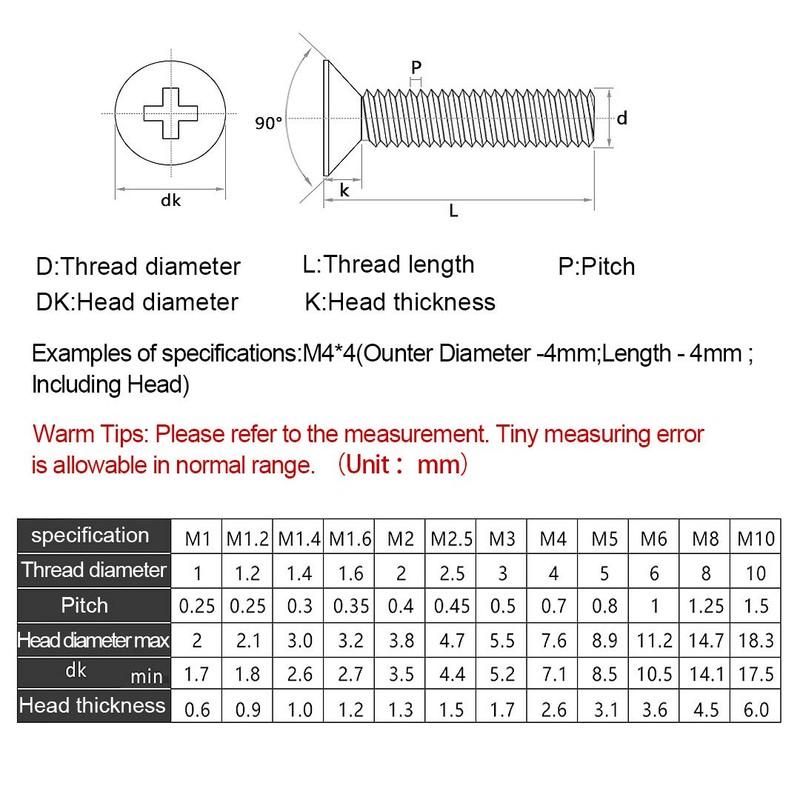 ANSIEDIO M5 Phillips Flat Head Machine Screws Bolts Stainless Steel