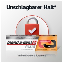 Blend-a-dent Blend-a-dent Plus Unschlagbarer Halt Premium Haftcreme, für Voll- und Teilprothesen, Geschmacksneutral, Made in Germany, 4x 40g Pack