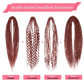 KRALER 24 Inch Mixed DE Dreadlock Extensions Sets, 3 in 1 20 Strands Synthetic Double Ended Dreads Extensions, Copper Red Hippie Crochet Dreads Style for Girls