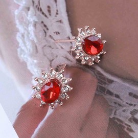 TseenYi Boho Ruby Oval Studs Earrings Vintage Red Gemstone Earrings Red Oval Onyx Earrings Ruby Crystal Gem Earrings Shine Cz Crystal Earrings Jewelry for Women and Girls Gifts(rose gold)