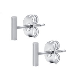 Artskin Women Earrings Flat Titanium Earrings Nickel Free Hypoallergenic Stud Earrings for Sensitive Ears Dainty Earring Studs for Women Girls Men (Bar-Silver)