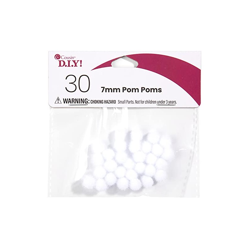 Cousin DIY White 7mm Pom, 30 Pack