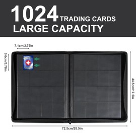 GEAoffice Trading Card Binder 16 Pockets, Premium Large 1000 Card Binder for 1000+ Cards, Side Loading Card Collection Binder Album Folder for MTG, TCG, Game Card & Sport Cards, Carbon Black