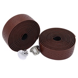 KINGOU Dark Brown Handlebar Tape Luxury PU Leather Bar Tape Fixed Gear/Road Bike Bar Wrap with 2 Reflective Plug