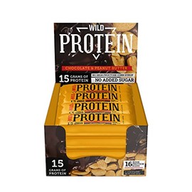 Wild Protein  Barras altas en protena  Sabor chocolate cacahuate  Pack de 16 unidades  15 g de protena  Sin azcares ni grasa aadida  45 g cada barra  