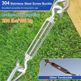 Turnbuckle Rope Tensioner Pack of 6 M5 Stainless Steel Adjustable Hooks and Hooks Steel Cable Wire Rope Turnbuckle Tensioner for Sun Sail, Rope, Garden Wire, or Washing Line for Tensioning Heavy Duty