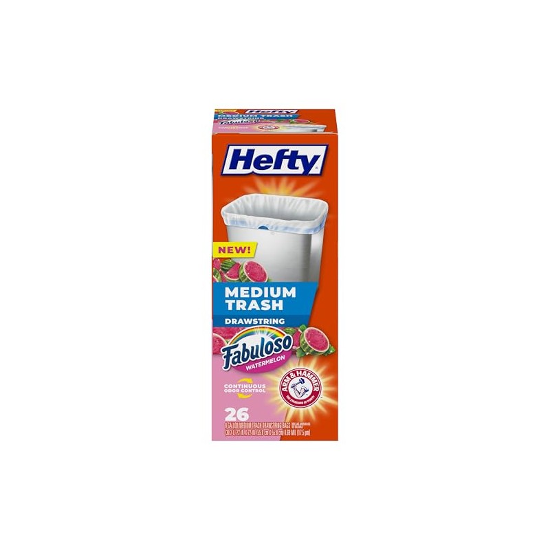 Hefty Medium Trash Bags, Fabuloso Watermelon Scent, 8 Gallon, 26