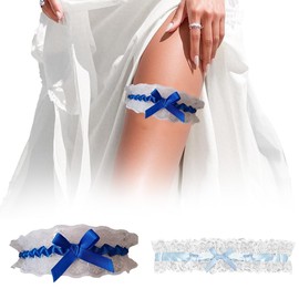 Pack of 2 Garters Blue Wedding Bridal Gift, Wedding Garters for Brides White Lace Garter Blue Bow Bride Accessories for Party, Engagement, Bridal Shower