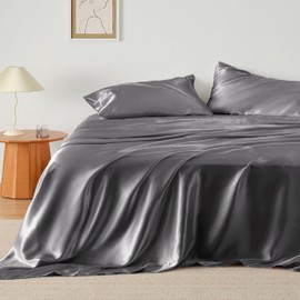 Bedsure Satin Sheets - Soft Satin Bed Sheets Queen Set, 4 Pcs Luxury Silky Sheets, Similar to Silk Sheets, Dark Grey Satin Sheets Queen Size for Hair and Skin, Gifts for Women