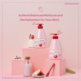 WELCOS- Set de loción corporal y limpiador corporal con leche KWAILNARA (560 g/19,75 oz cada uno) (fresa)