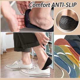 CHUNFO No Show Invisible Men Boys Cushioned Pure Color Low Cut Hidden Liner Socks Non Slip Grips 5 or 10 Pairs (5 Pairs-Pure Color 02-08 Navy)