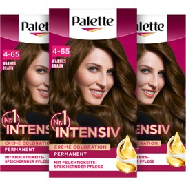 Palette Intensive Creme Colouration 4-65 Dazzling Brown (3 x 115 ml), Permanent Hair Colour for Bright, Long-Lasting Colour Brilliance & 100% Grey Coverage