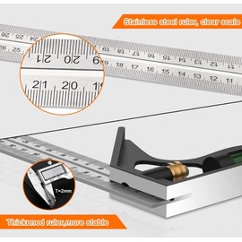 U-Trade Combination Square, 12'/300mm Stainless Steel Combo Square Carpentry Tools, 45/90 Degree Ruler with Bubble Level for Accurate and Adjustable Woodworking Measurement.