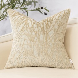 Yangest Beige Twigs Greenish Throw Pillow Cover Branches Velvet Cushion Case Neutral Pillowcase for Sofa Couch Bedroom Living Room Home Decor,20x20 Inch