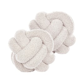 Beliani Set of 2 Modern Boucle Decorative Knot Cushion White 19 x 19 cm Malni