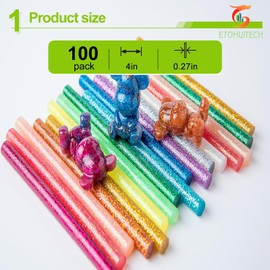 ETOHUITECH Glitter Hot Melt Adhesive Sticks, EVA Material, for General Repair and Gluing Projects for DIY Crafts, 100 Pack, 15 Colours 0.27in*4in