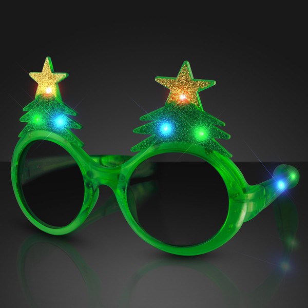 Glitter Christmas Tree Light Up Flashing LED Sunglasses