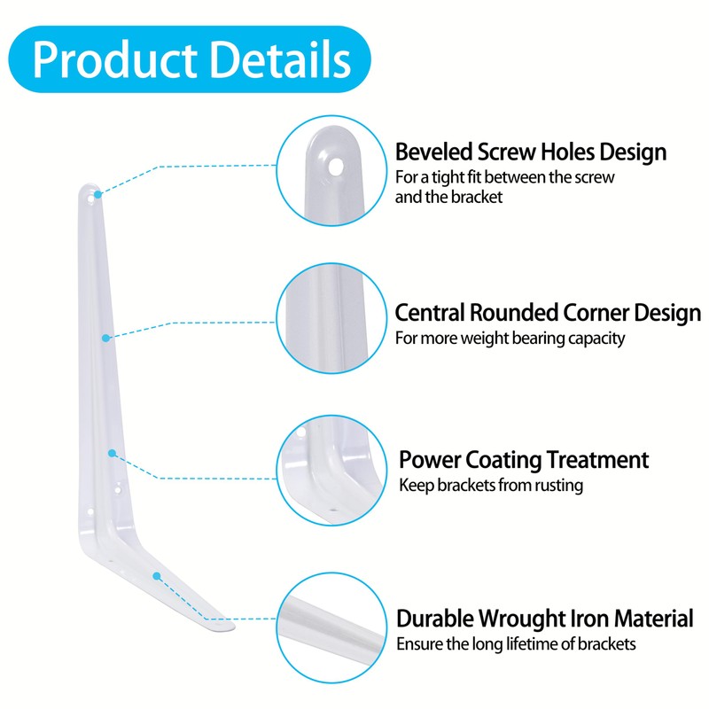20 Pack Shelf Brackets 10 Inch, White Metal Brackets for