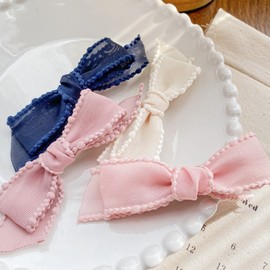 Sweet Girl Princess Hair Large Ribbon Clip - Fashion Influencer Duckbill Side Pin for Bangs Bangs Clip Deep Blue 12cm - Pepaya Direct Deal 5ea
